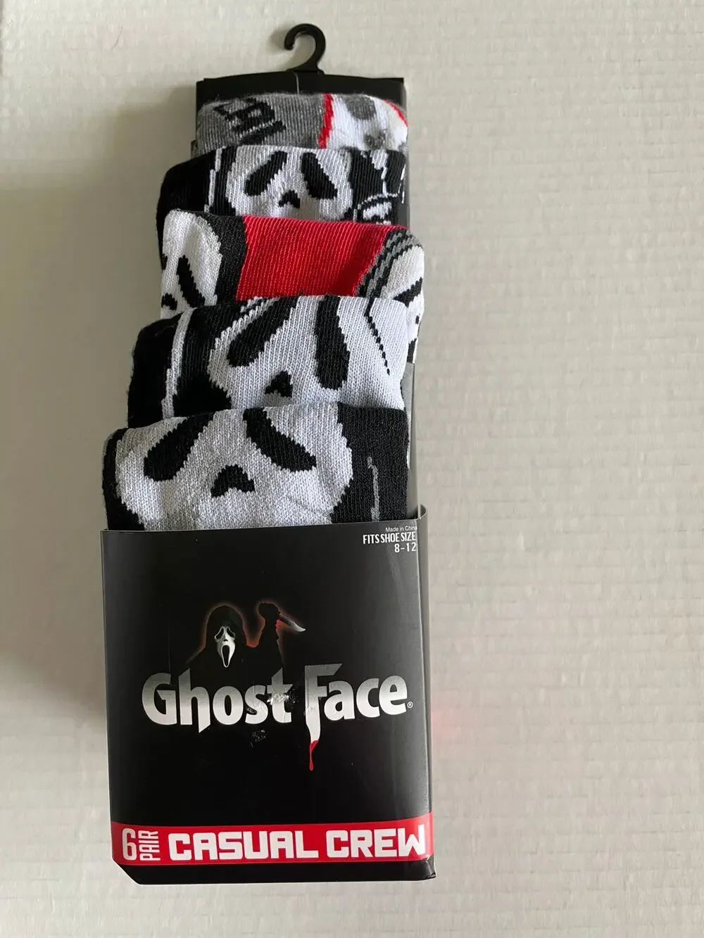 Adult 6 Pair Ghost Face Scream Movie Crew Socks Size 8-12 NEW